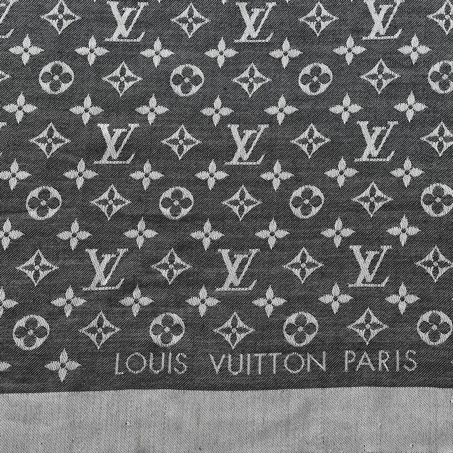 Wool Silk Monogram Denim Shawl Black