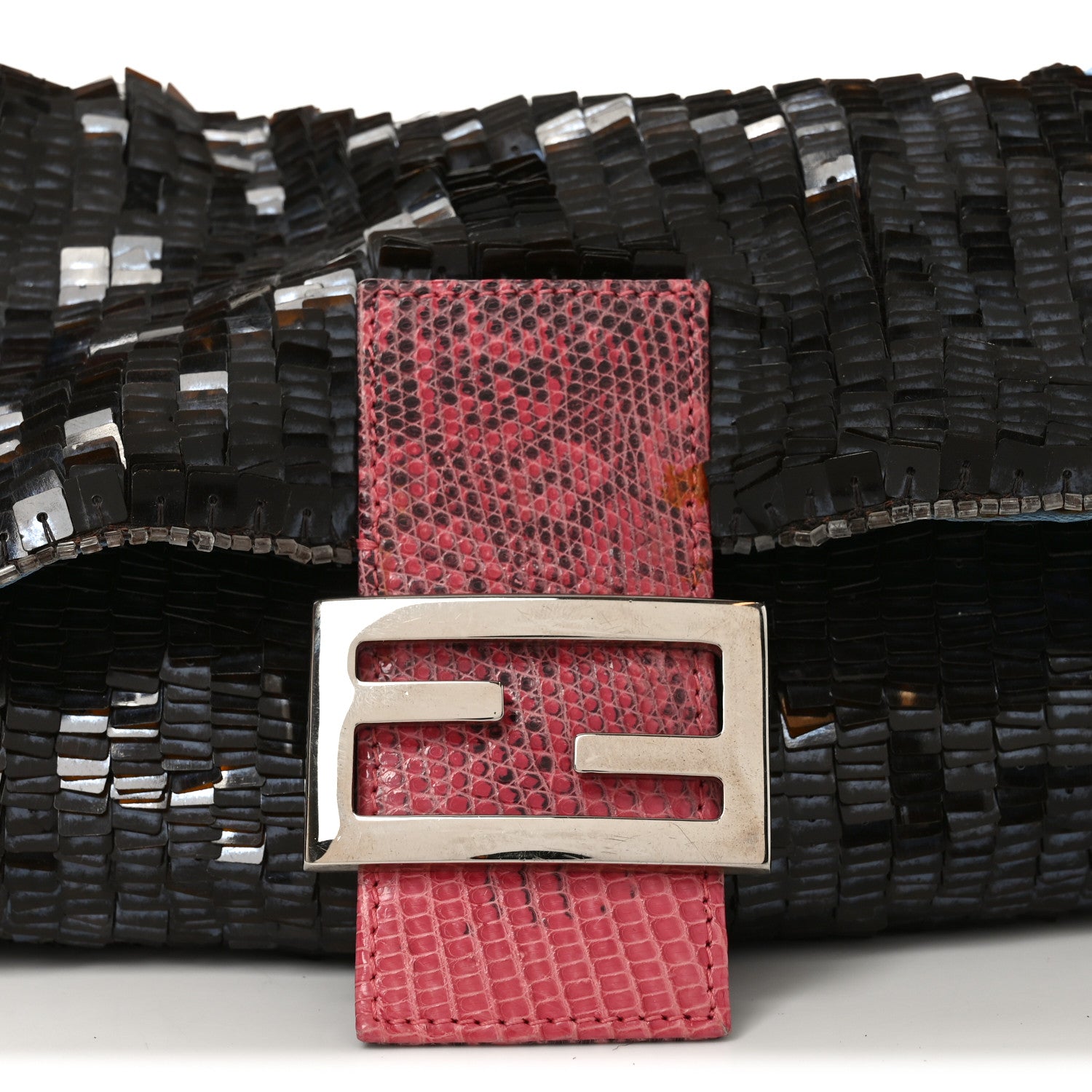 Fendi Sequin Beaded Lizard Baguette Black Multicolor 7 of 13
