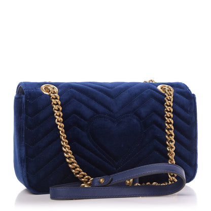 Gucci Velvet Matelasse Small GG Marmont Shoulder Bag Cobalt Blue 4 of 10