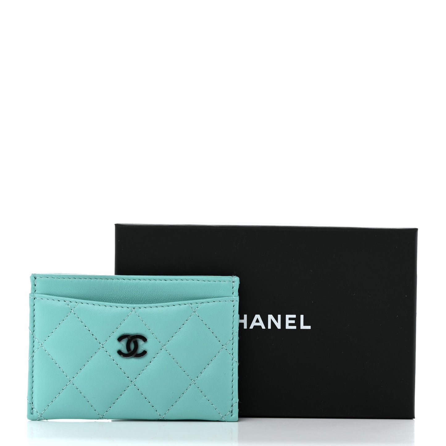 Lambskin Quilted Card Holder Turquoise