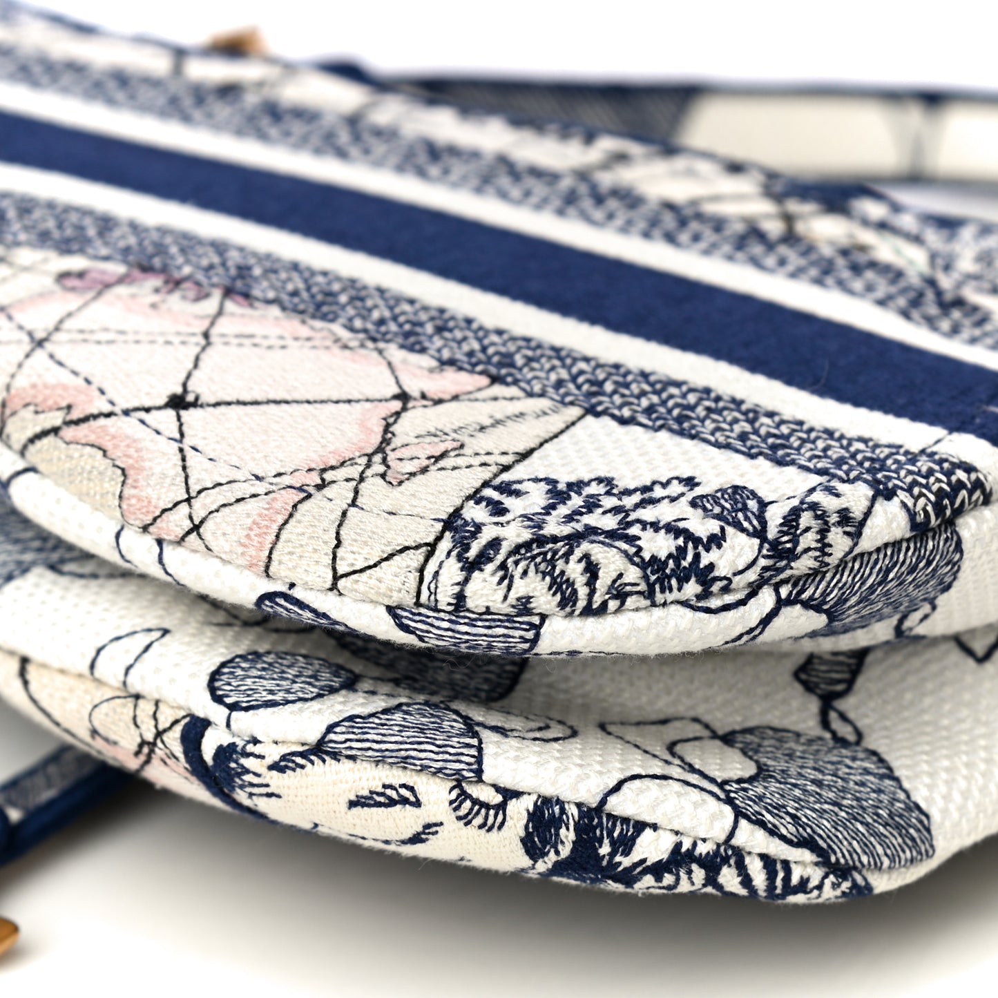 Canvas Embroidered Around the World Saddle Bag Blue