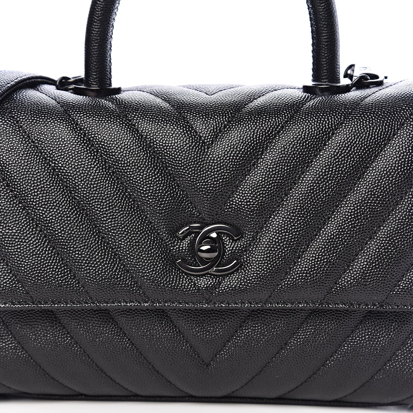 Caviar Chevron Quilted Mini Coco Handle Flap So Black
