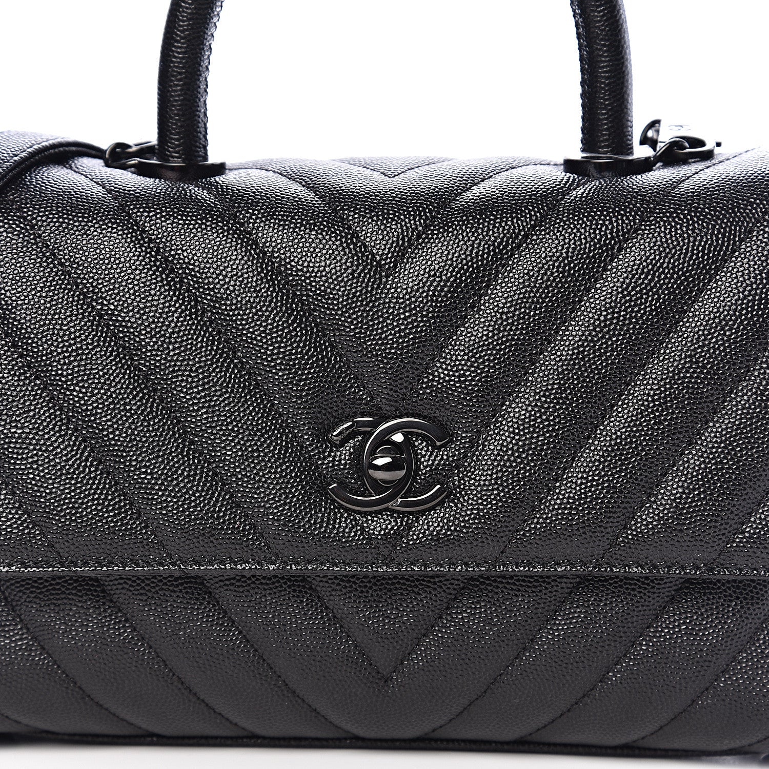 Chanel Caviar Chevron Quilted Mini Coco Handle Flap So Black 9 of 10