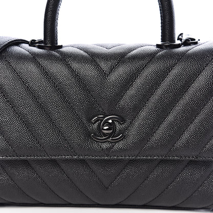 Chanel Caviar Chevron Quilted Mini Coco Handle Flap So Black 9 of 10
