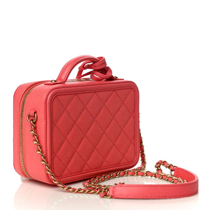 Chanel Caviar Quilted Small CC Filigree Vanity Case Coral 3 of 15