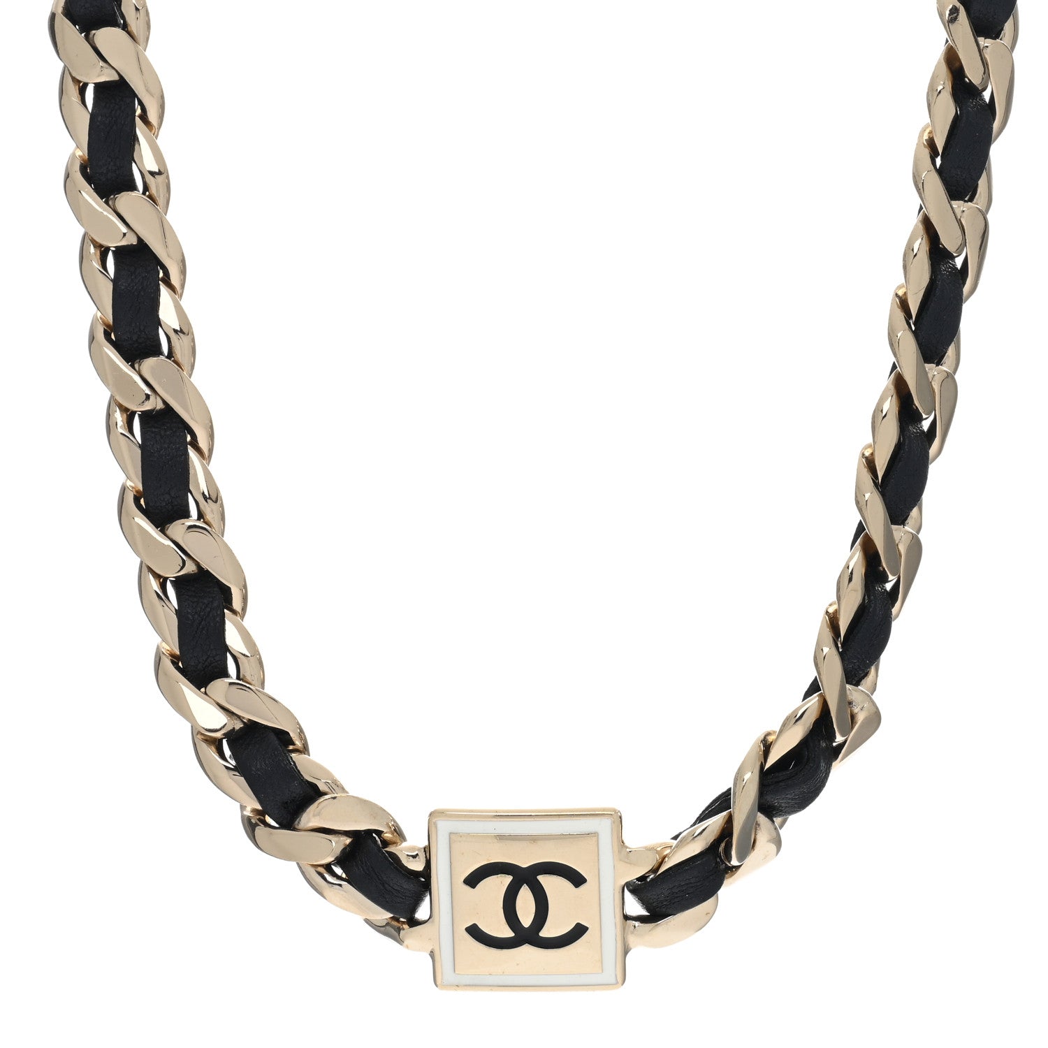 Chanel Metal Lambskin CC Square Choker Gold Black White 1 of 4