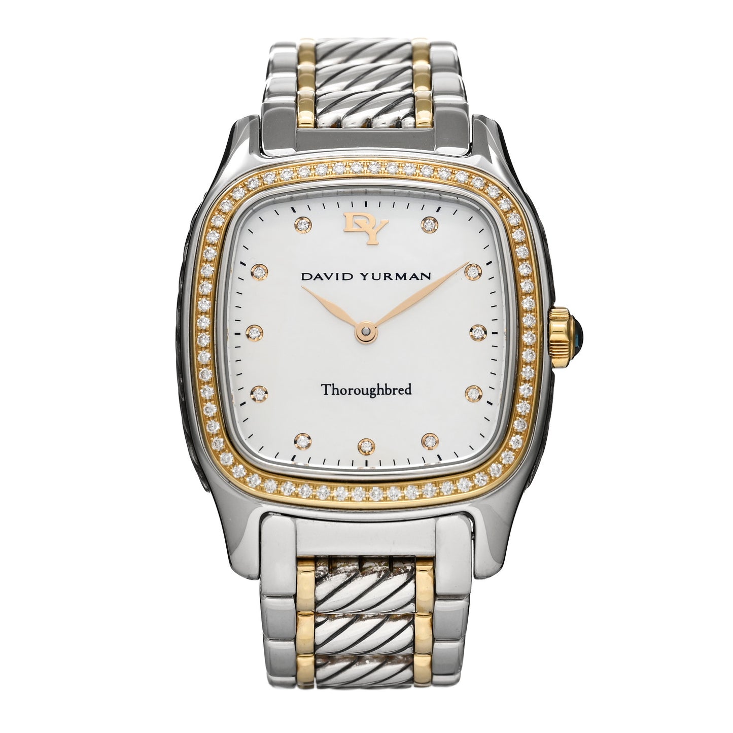 Stainless Steel 18K Yellow Gold Diamond Bezel Mother of Pearl 25mm Thoroughbred Quartz Watch