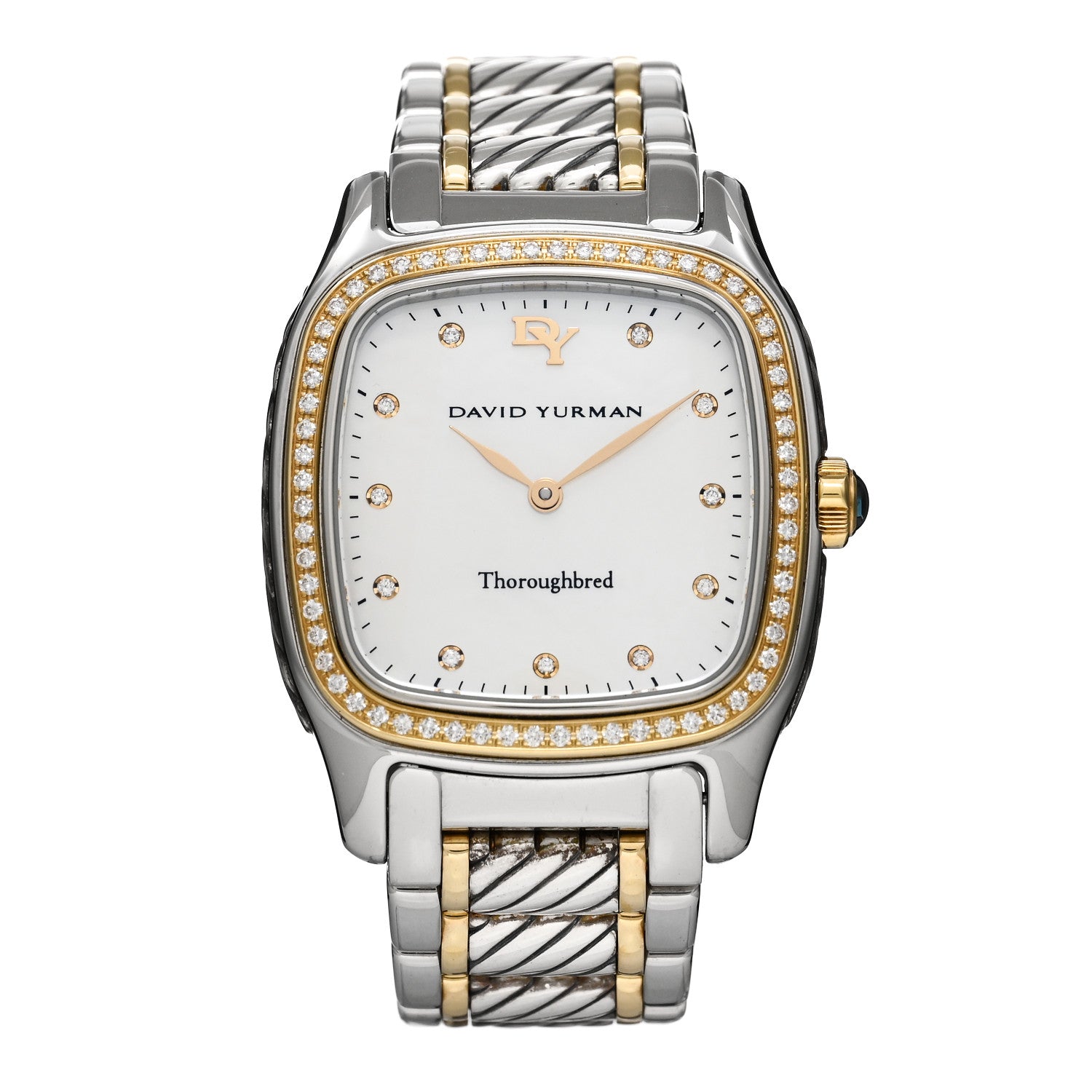 David Yurman Stainless Steel 18K Yellow Gold Diamond Bezel Mother of Pearl 25mm Thoroughbred Quartz Watch 1 of 5