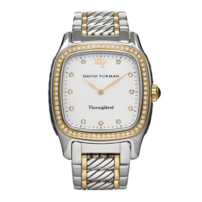 David Yurman Stainless Steel 18K Yellow Gold Diamond Bezel Mother of Pearl 25mm Thoroughbred Quartz Watch 1 of 5