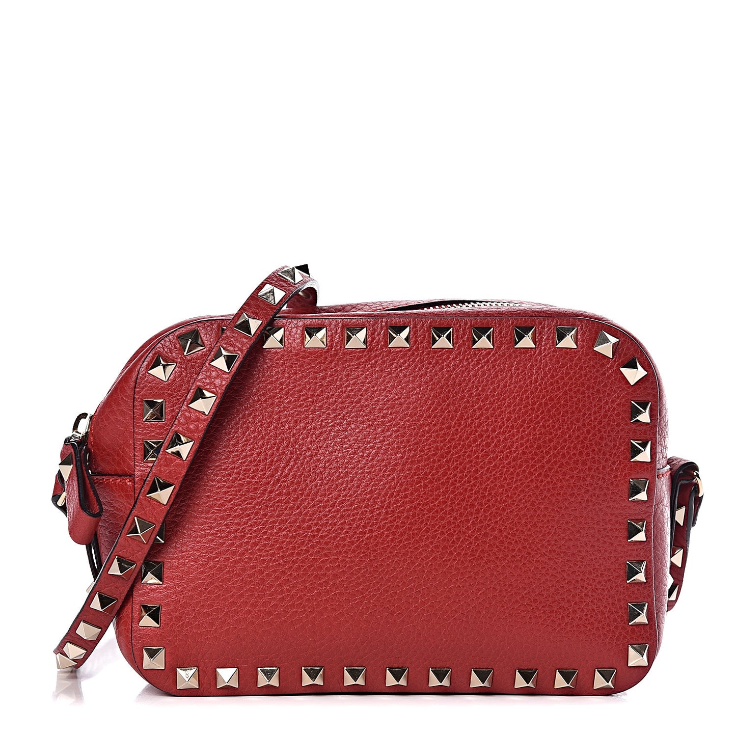 Grained Calfskin Rockstud Camera Crossbody Bag Rosso Valentino