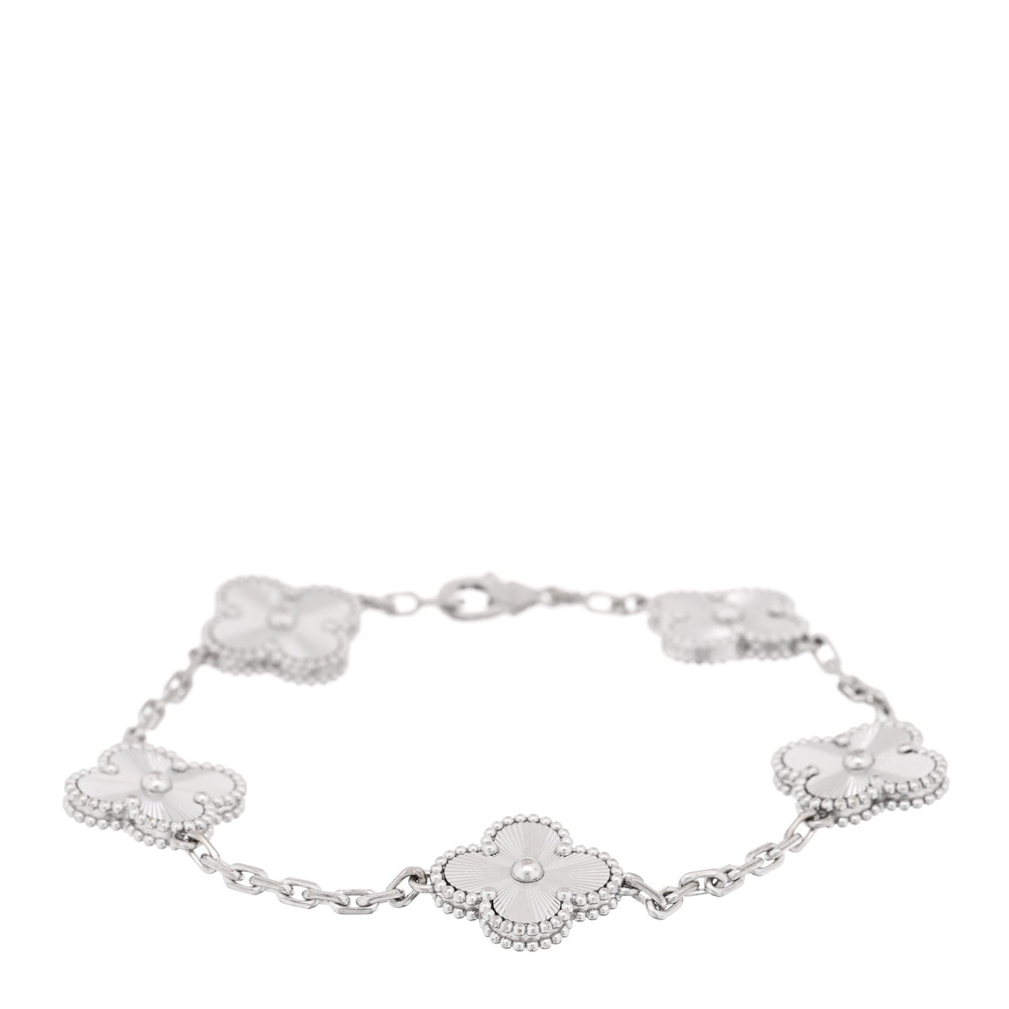 18K White Gold 5 Motifs Guilloche Vintage Alhambra Bracelet