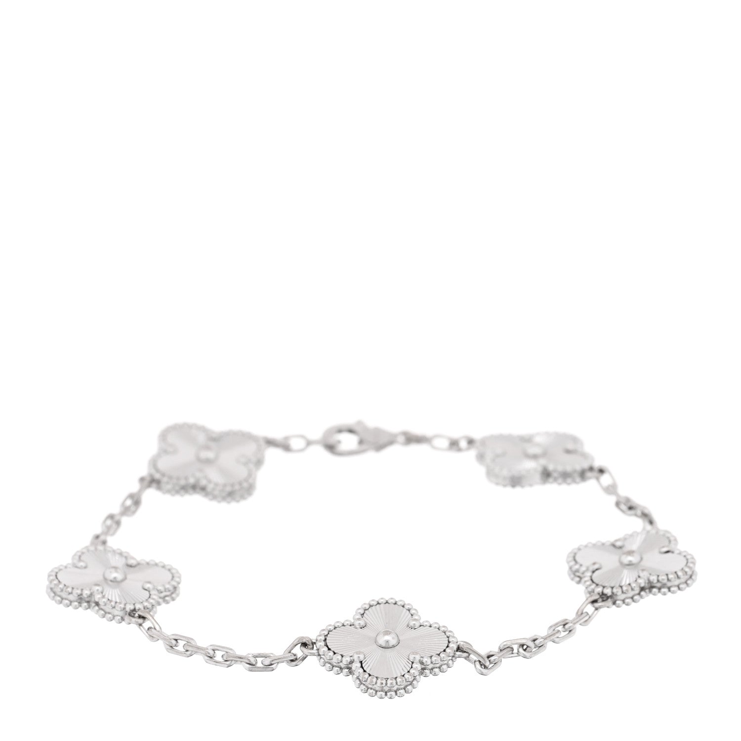 Van Cleef & Arpels 18K White Gold 5 Motifs Guilloche Vintage Alhambra Bracelet 1 of 4