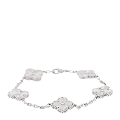 Van Cleef & Arpels 18K White Gold 5 Motifs Guilloche Vintage Alhambra Bracelet 1 of 4