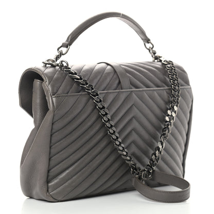 Saint Laurent Sheepskin Matelasse Chevron Monogram Large College Satchel Dark Anthracite 3 of 13