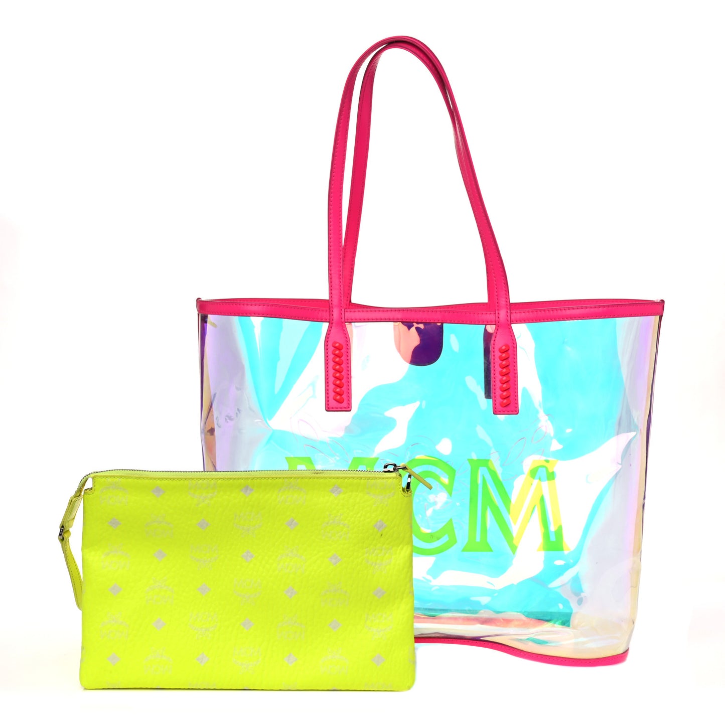 Iridescent PVC Shopper Tote Neon Pink Hologram