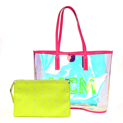 MCM Iridescent PVC Shopper Tote Neon Pink Hologram 1 of 15