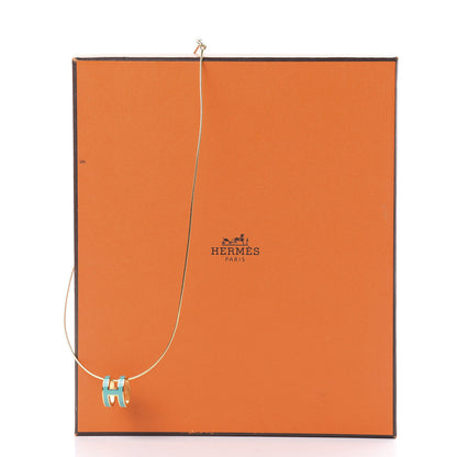Hermes Lacquered Gold Pop H Pendant Necklace Turquoise 6 of 6