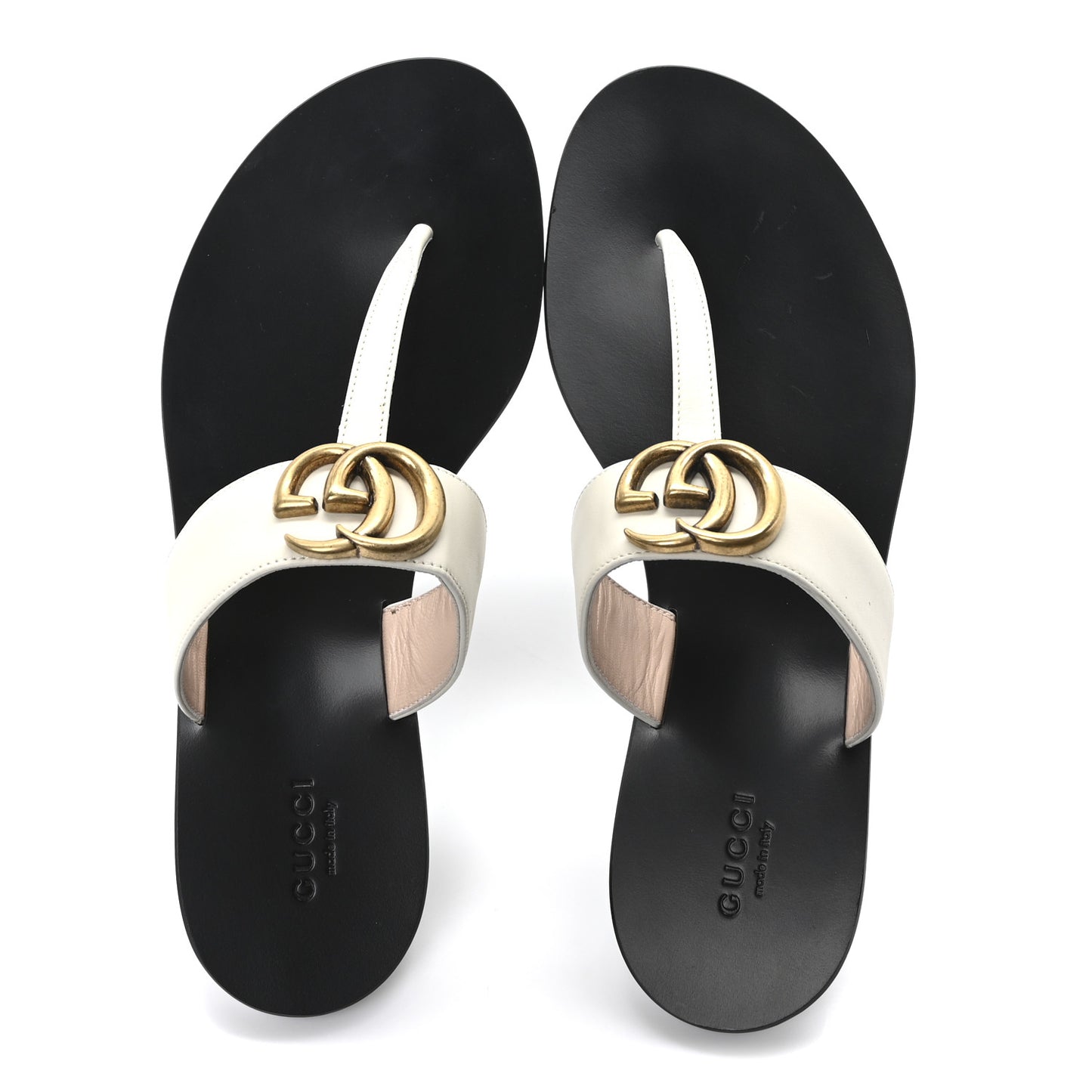 Calfskin GG Marmont Thong Sandals 38.5 Mystic White