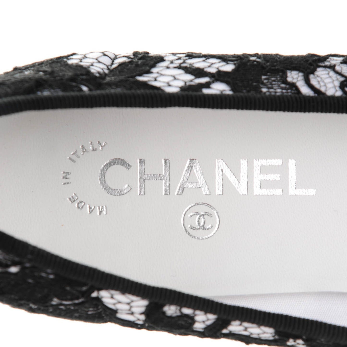 Lace Grosgrain Cap Toe CC Ballerina Flats 40.5 Black