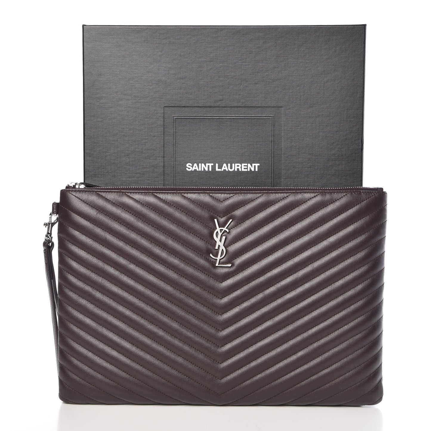Calfskin Matelasse Chevron Monogram Document Holder Amaranto