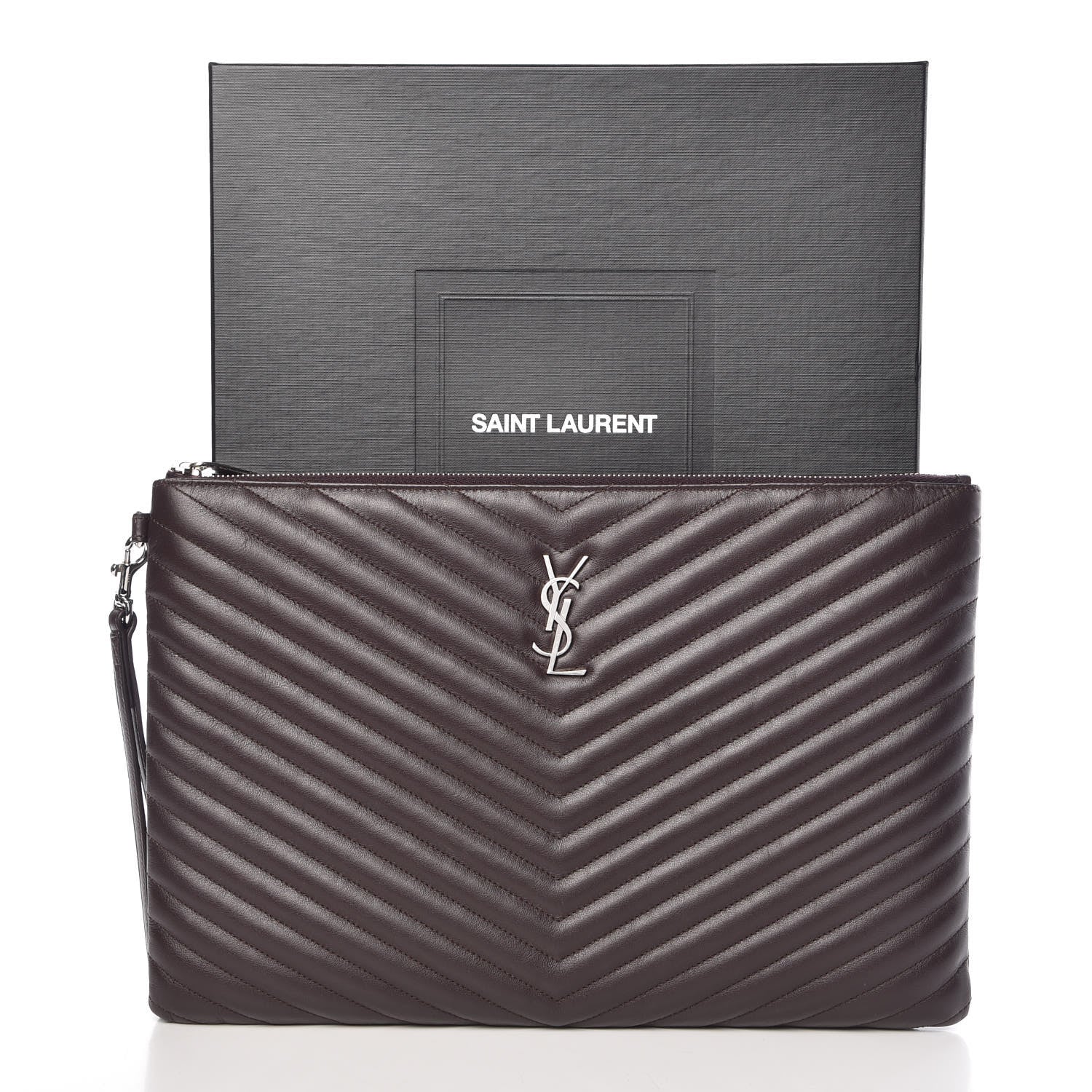 Saint Laurent Calfskin Matelasse Chevron Monogram Document Holder Amaranto 10 of 10