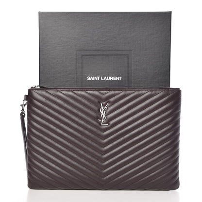 Saint Laurent Calfskin Matelasse Chevron Monogram Document Holder Amaranto 10 of 10