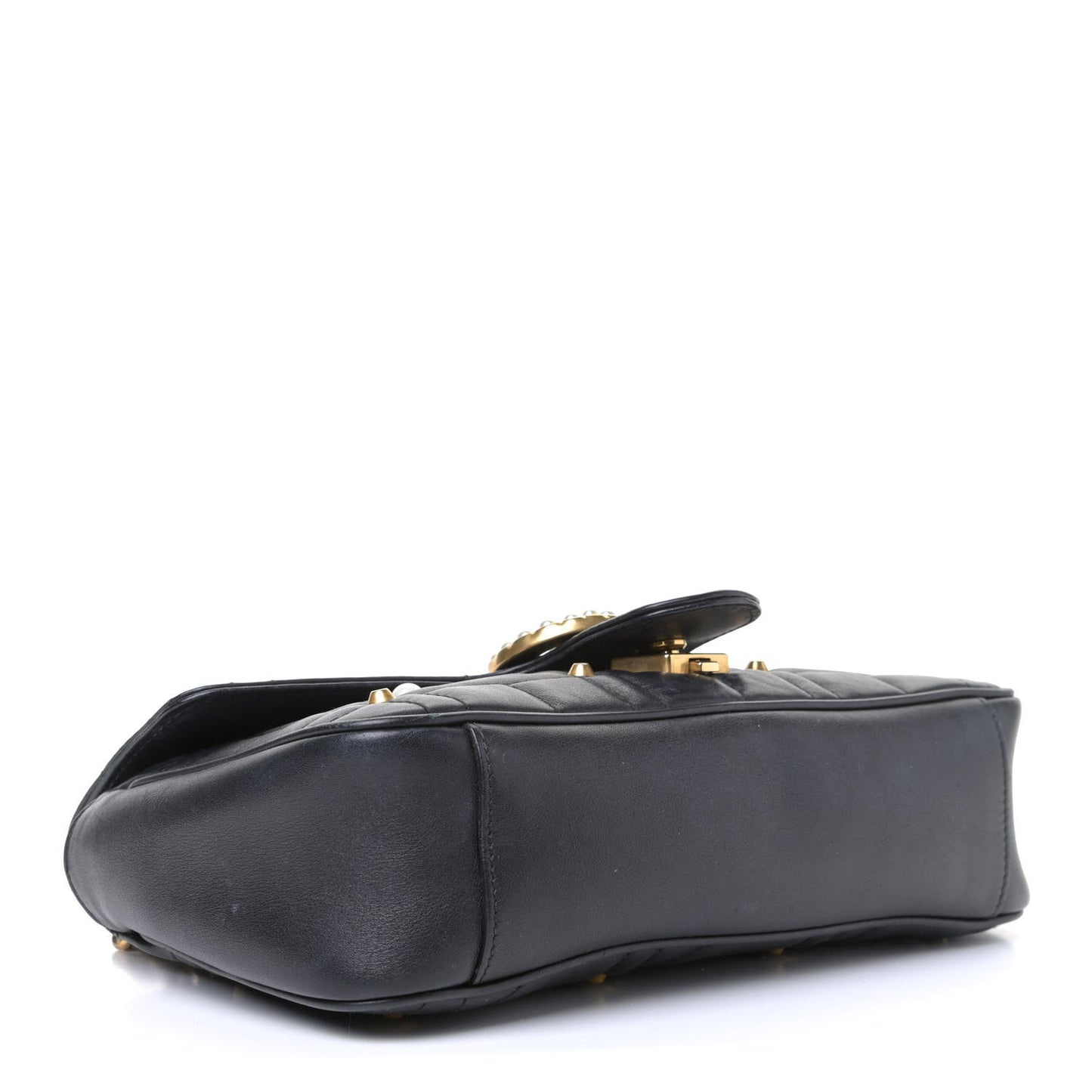 Calfskin Matelasse Studded Small Pearly GG Marmont Shoulder Bag Black