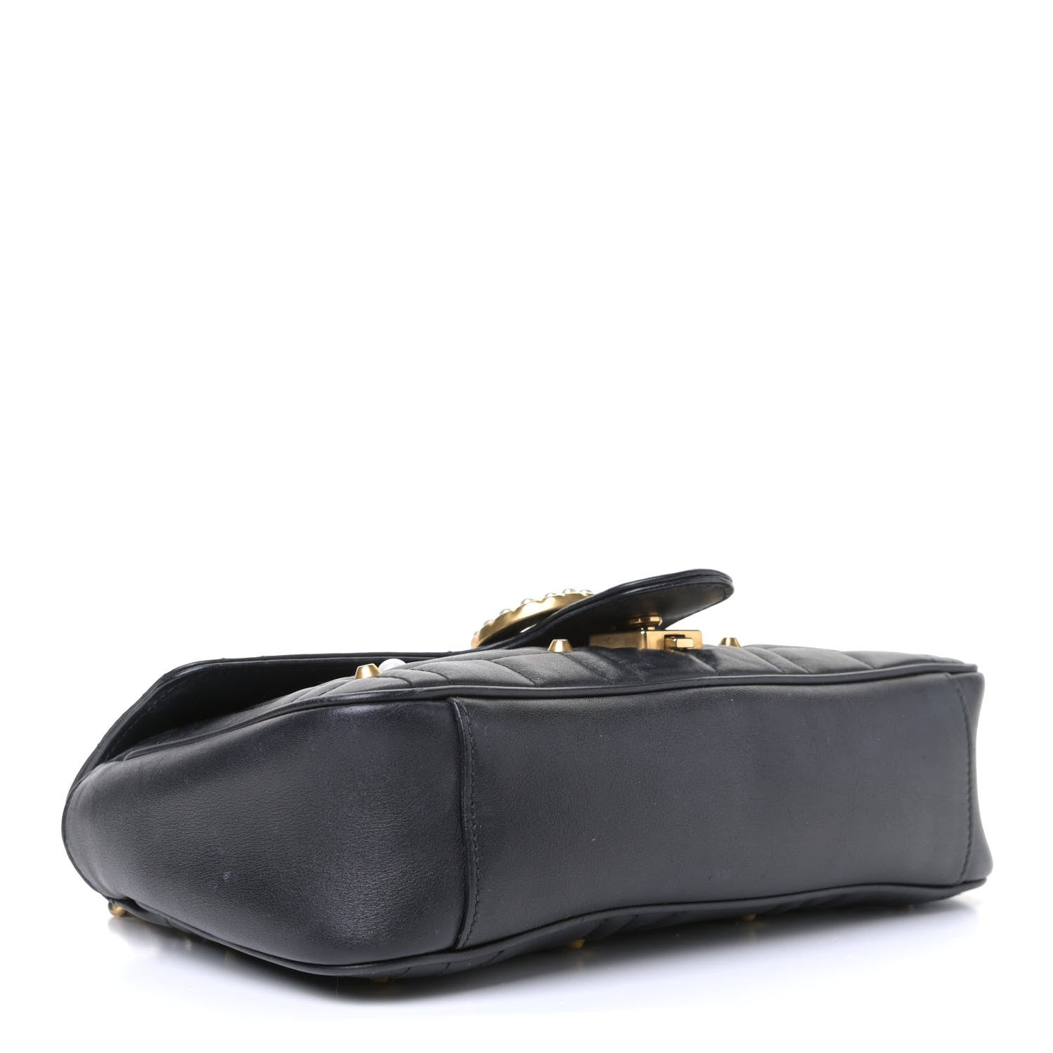 Gucci Calfskin Matelasse Studded Small Pearly GG Marmont Shoulder Bag Black 3 of 6
