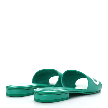 Chanel Calfskin Patent Calfskin Logo Mules 37 Green White 3 of 8
