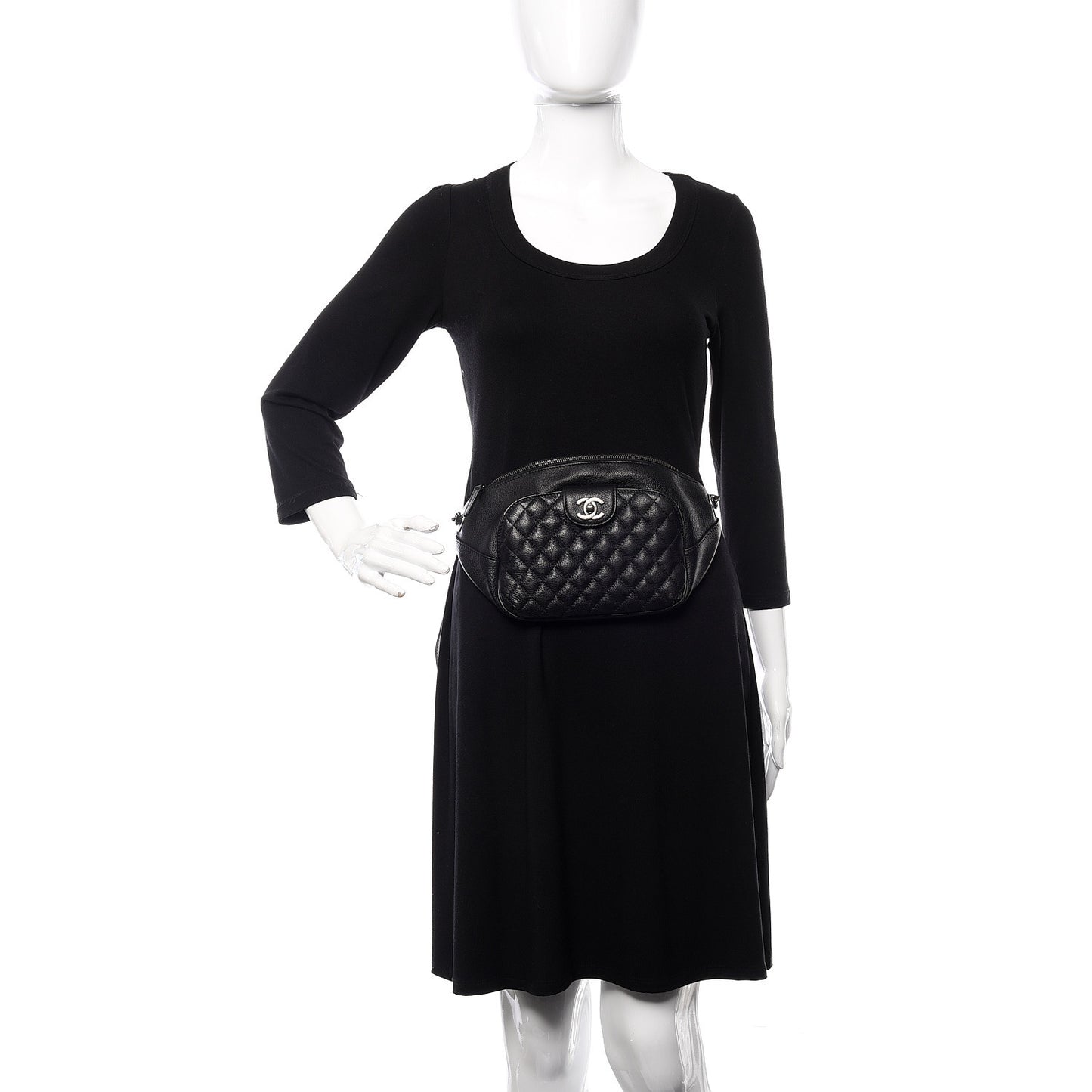Grained Calfskin Quilted Casual Rock Waist Bag Fanny Pack Black