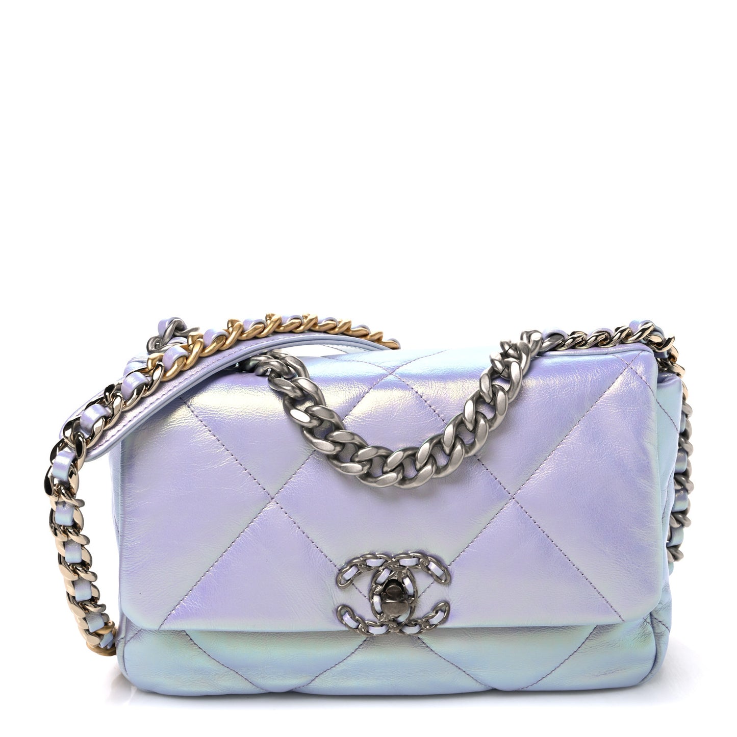 Iridescent Calfskin Quilted Medium Chanel 19 Flap Light Purple Blue
