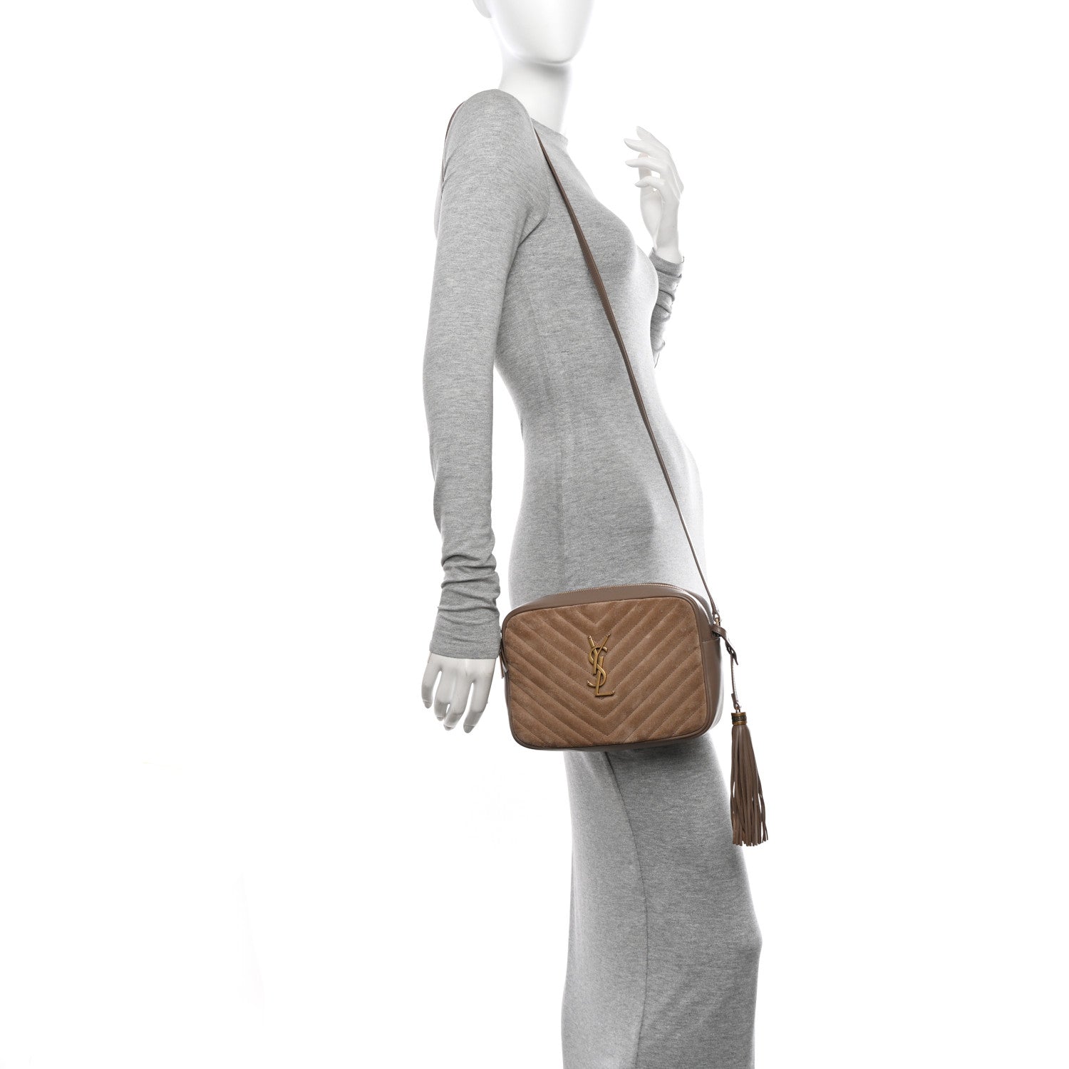 Saint Laurent Suede Matelasse Monogram Lou Camera Bag Taupe 2 of 10