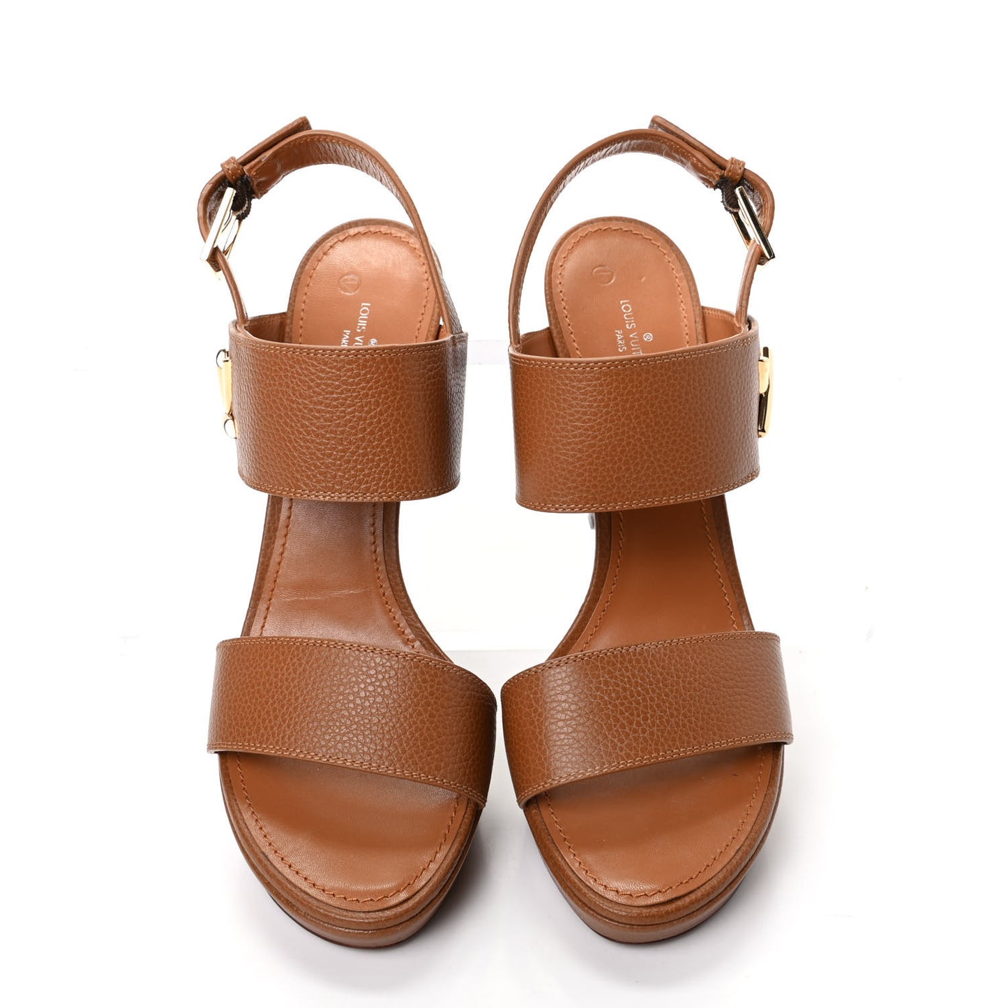 Grained Calfskin Horizon Platform Sandals 41 Cognac