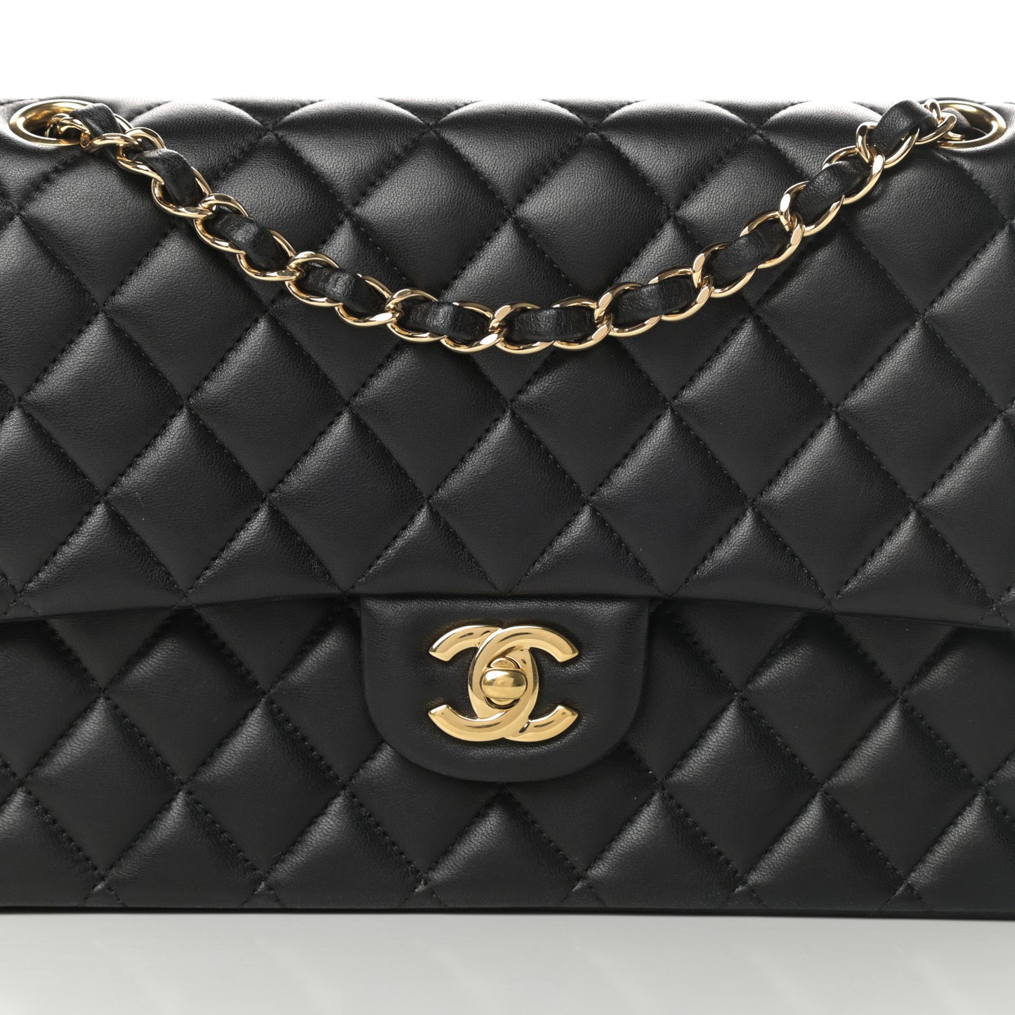Lambskin Quilted Medium Double Flap Black