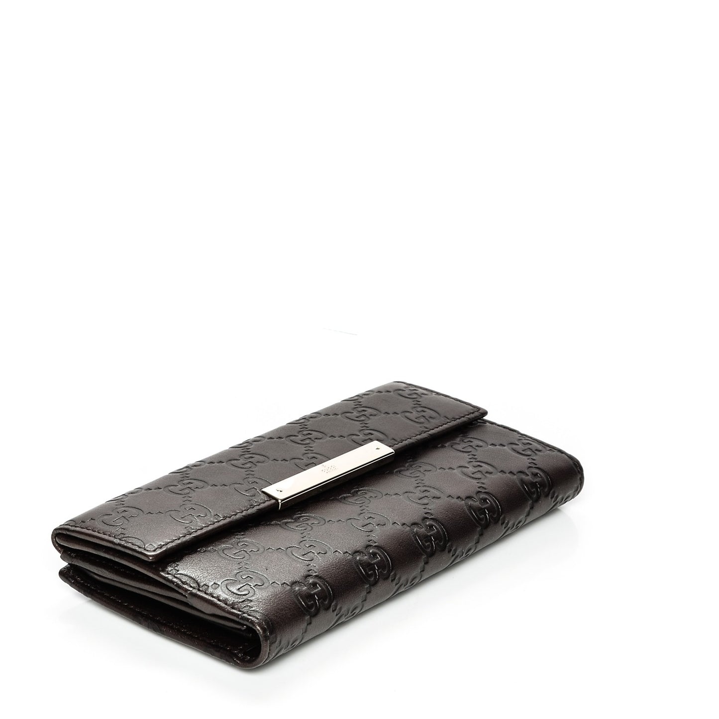 Guccissima Margaux Calfskin Metal Bar Continental Flap Wallet Chocolate