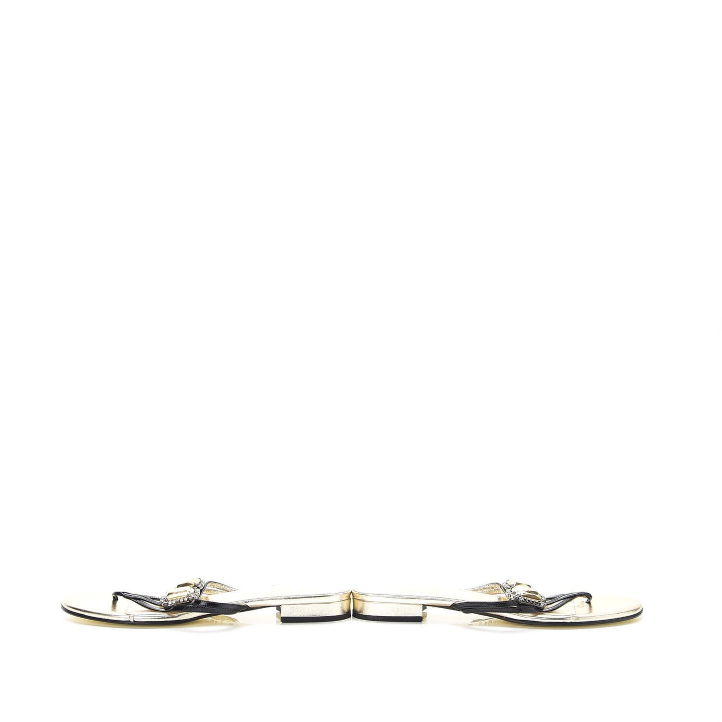 Patent Crystal Embellished Thong Sandals 38.5 Light Gold
