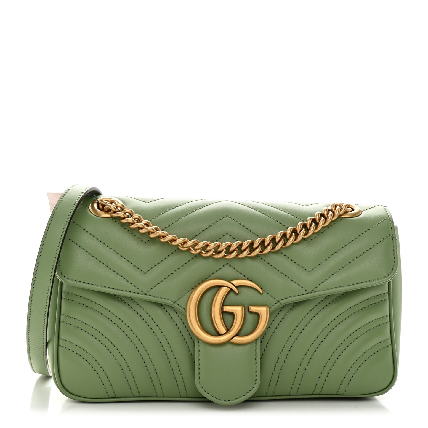 Calfskin Matelasse Small GG Marmont Shoulder Bag Salamander Green