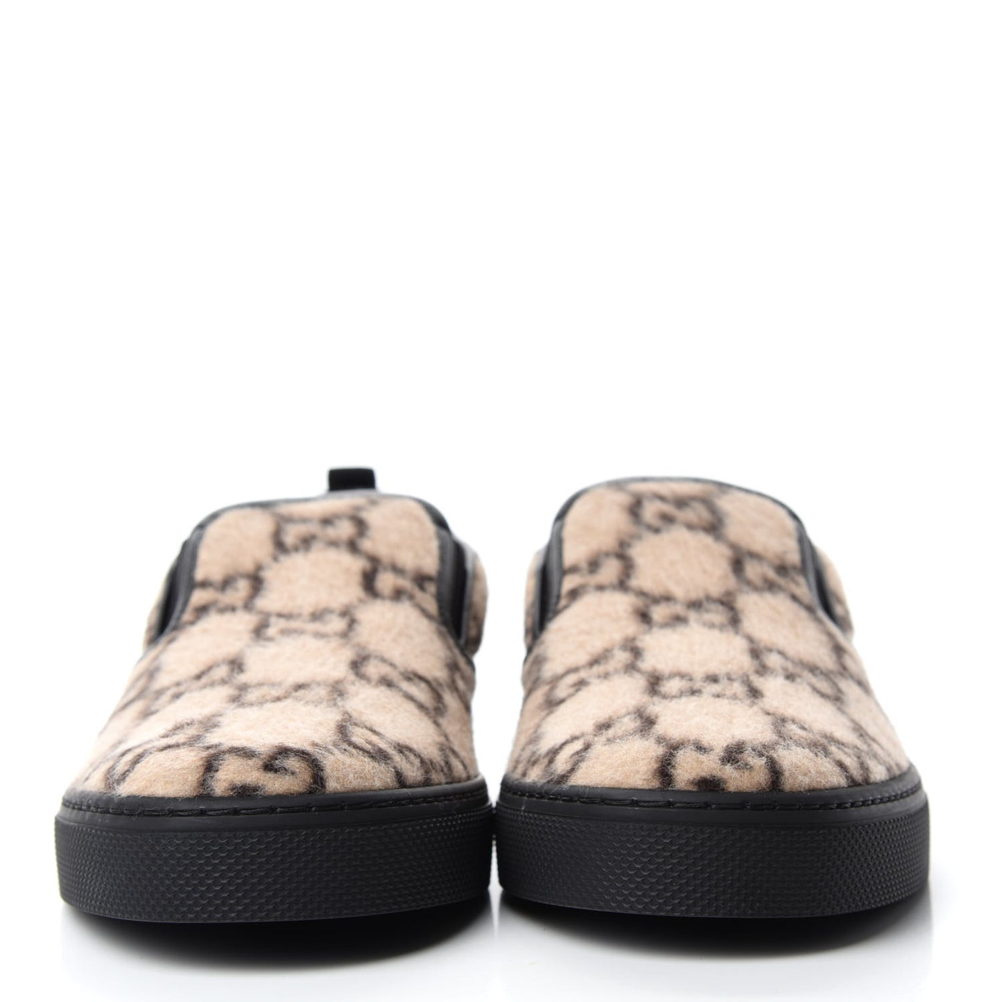 Covered Wool GG Monogram Mens Dublin Slip On Sneakers 9 Beige Ebony Black