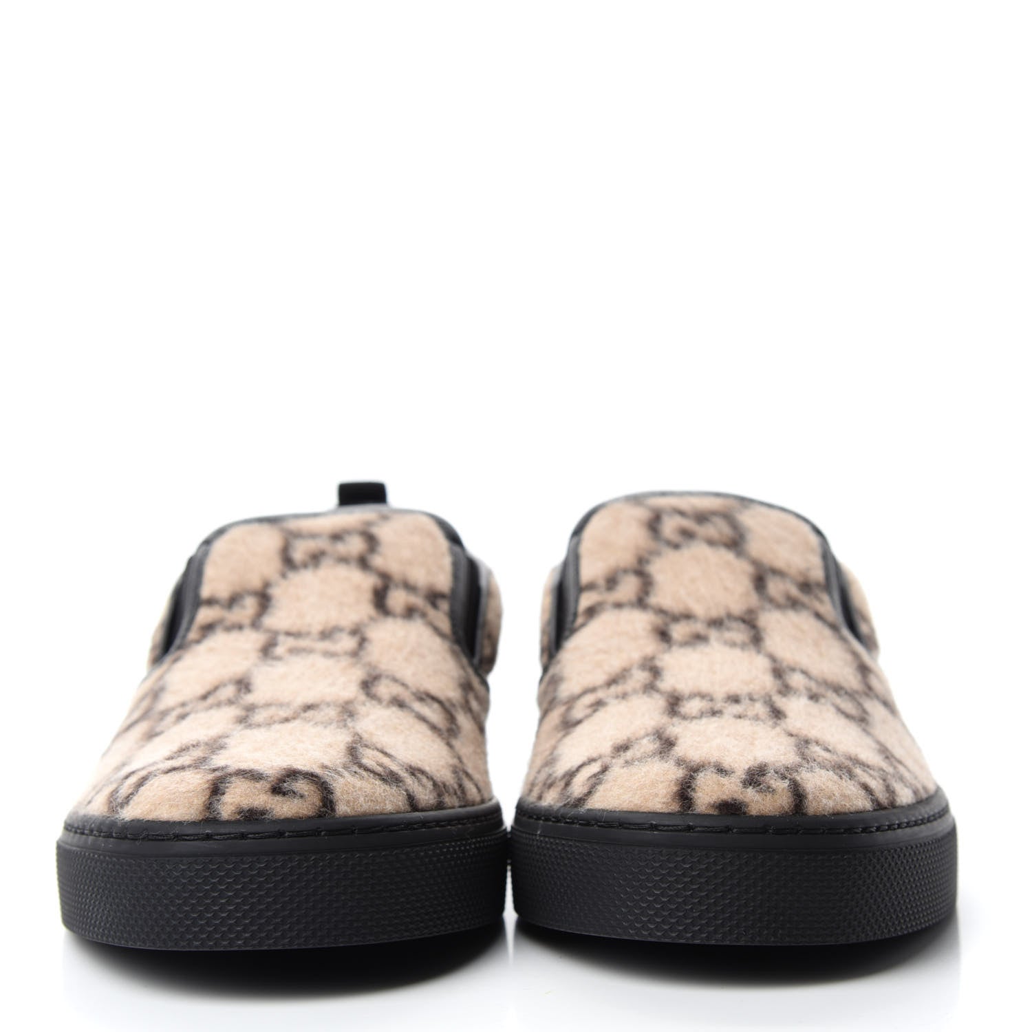 Gucci Covered Wool GG Monogram Mens Dublin Slip On Sneakers 9 Beige Ebony Black 2 of 11