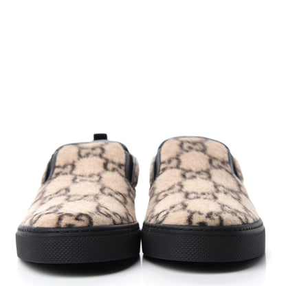 Gucci Covered Wool GG Monogram Mens Dublin Slip On Sneakers 9 Beige Ebony Black 2 of 11