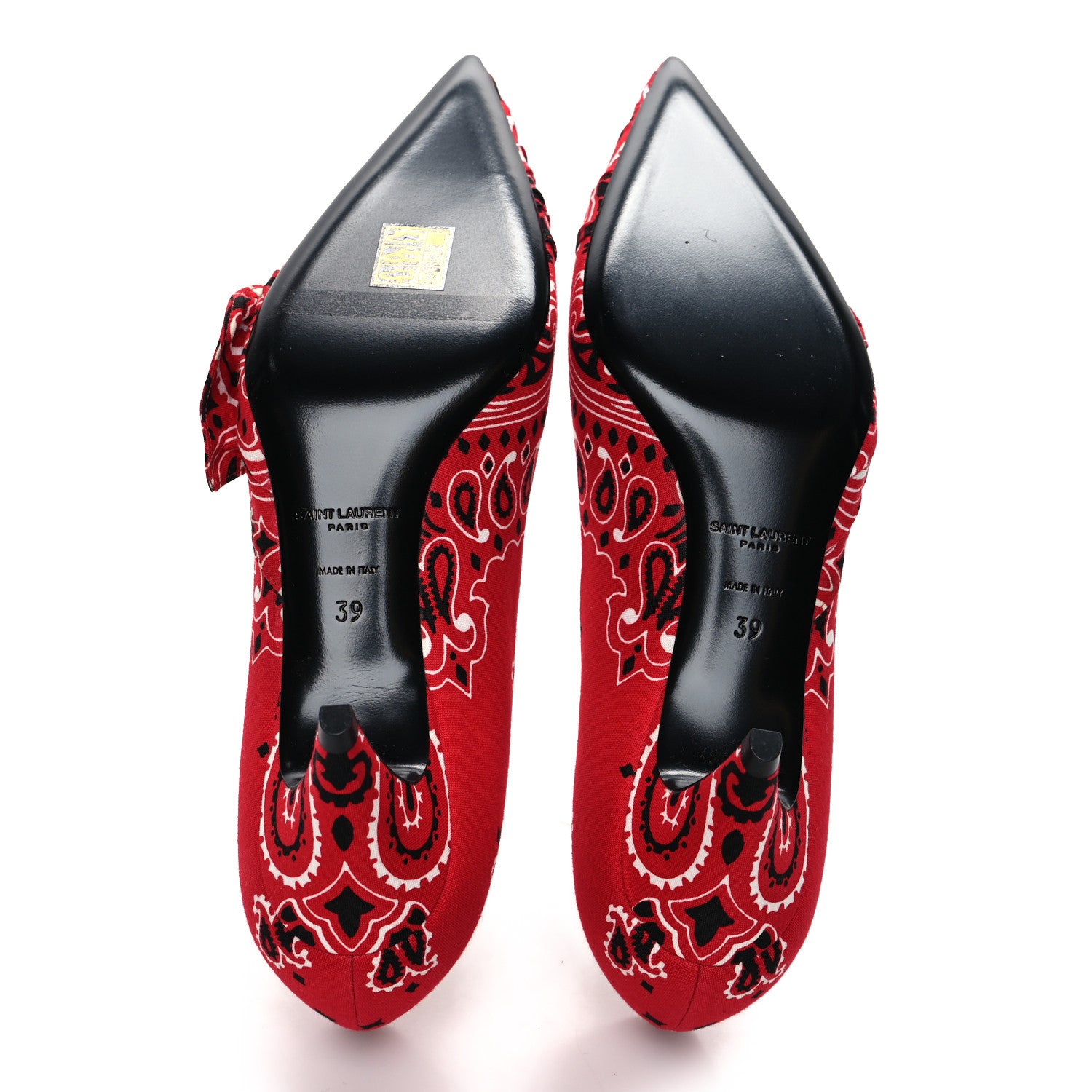 Saint Laurent Bandana Charlotte Kitten Heel Pumps 39 Red 5 of 8