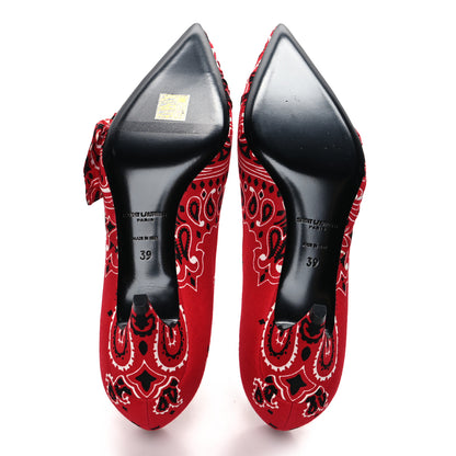 Saint Laurent Bandana Charlotte Kitten Heel Pumps 39 Red 5 of 8