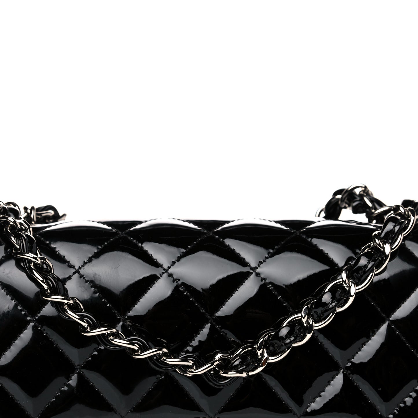Patent Calfskin Quilted Mini Rectangular Flap Black