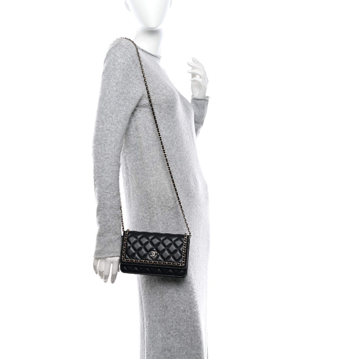 Lambskin Quilted Chain Around Wallet On Chain WOC Black