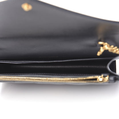Saint Laurent Grain De Poudre Matelasse Chevron Monogram Envelope Chain Wallet Dark Smog 5 of 12