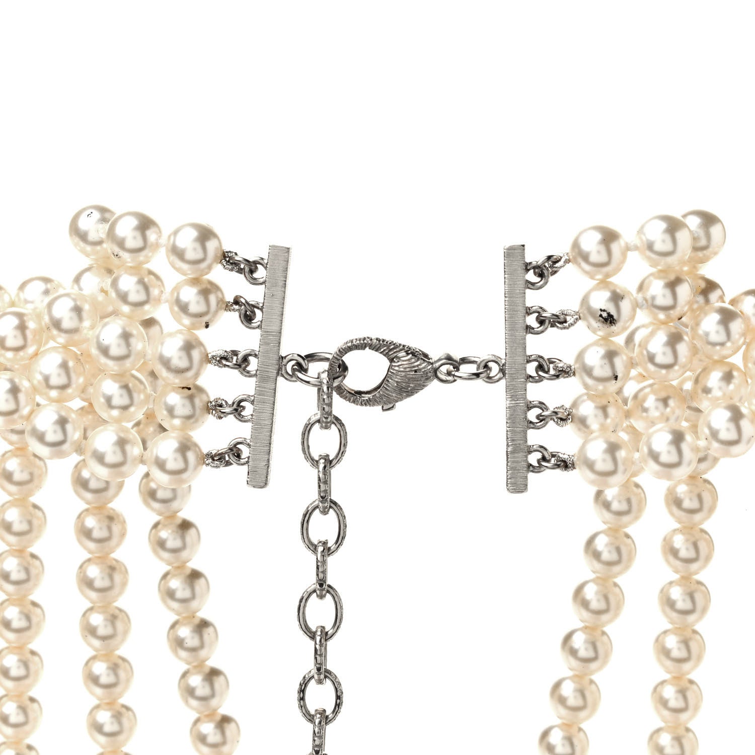 Chanel Pearl Crystal CC Multi Strand Necklace Silver 4 of 5