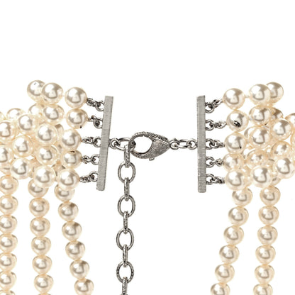 Chanel Pearl Crystal CC Multi Strand Necklace Silver 4 of 5