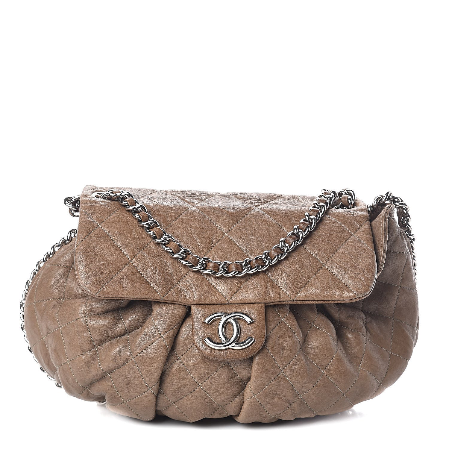 Chanel Crumpled Lambskin Quilted Medium Chain Around Flap Light Khaki 1 of 13