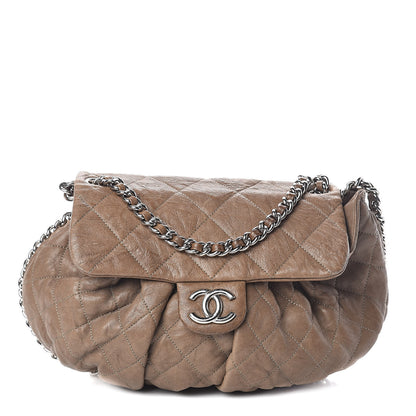 Chanel Crumpled Lambskin Quilted Medium Chain Around Flap Light Khaki 1 of 13