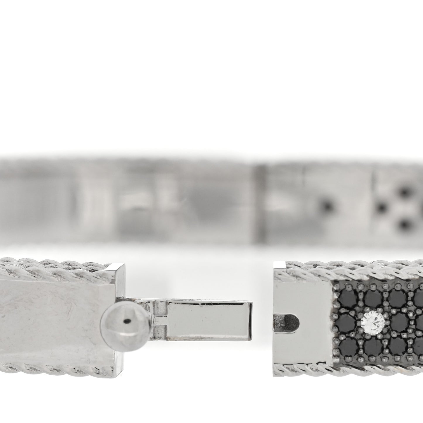 18K White Gold Diamond Black Diamond Fleur De Lis Bangle Bracelet